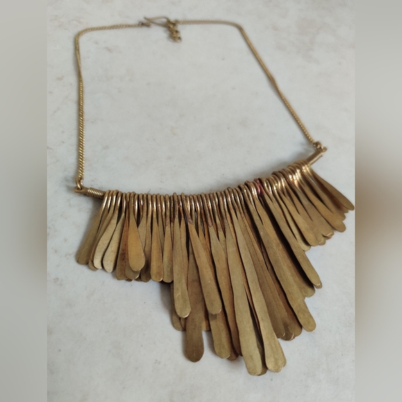 Vintage Ethnic Brass "Features" Fringe Bib Necklace - Picture 6 of 10